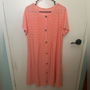 Coral eyelet midi dress